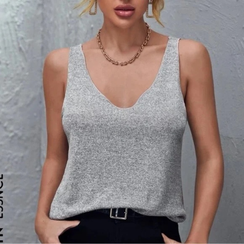 Gray Casual Sleeveless Tank Top V-Neck